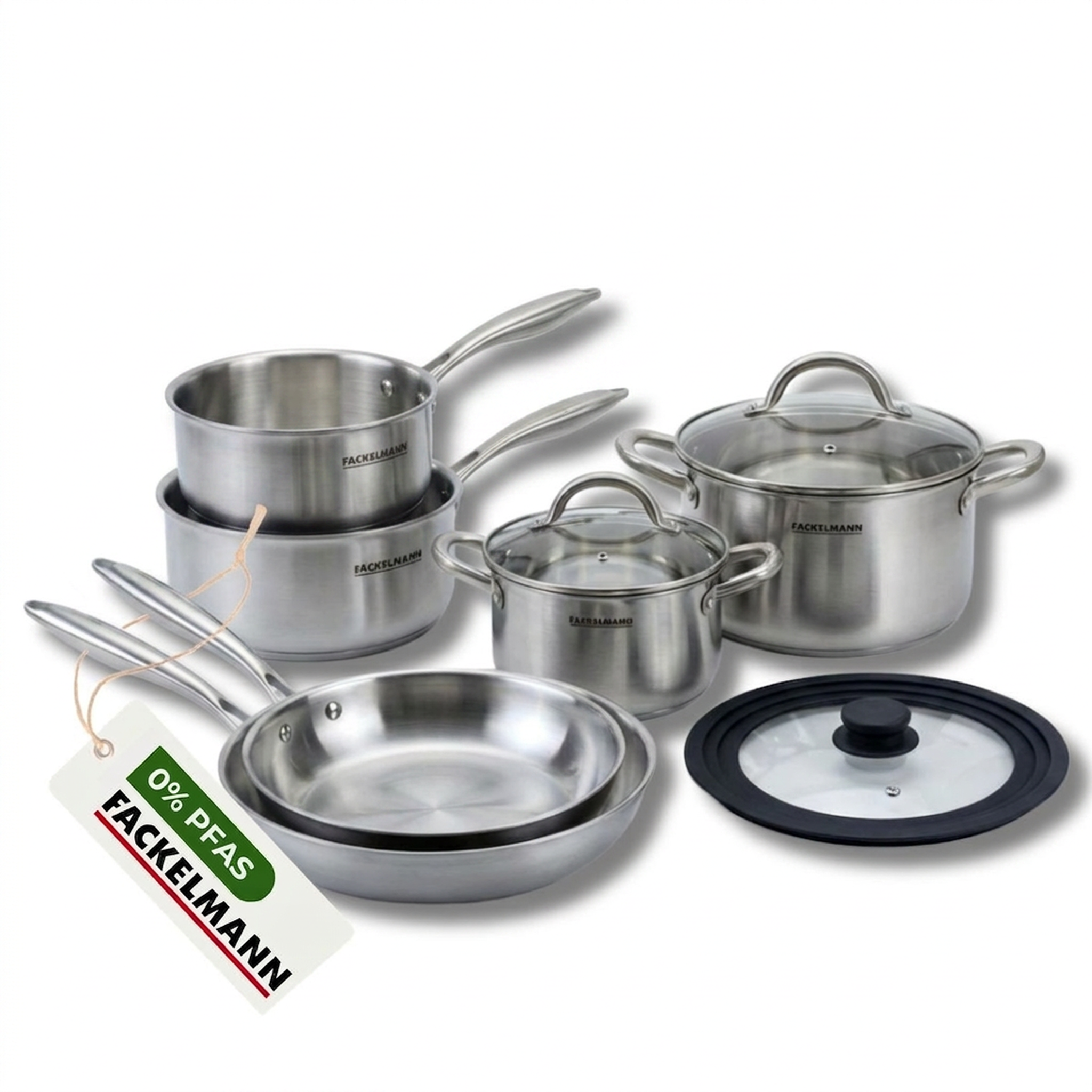 Fackelmann Poêles à frire 26 28 cm, casseroles 14 et 18 cm, faitouts 20 24 cm inox 18/10 triply et couvercle fackelmann vita3