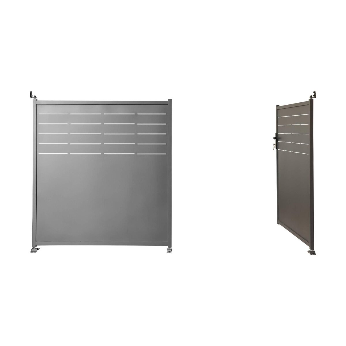 SWEEEK Portail de jardin acier galvanisé anthracite 2 portes avec serrure et poignée. fixation mur et sol - Axis