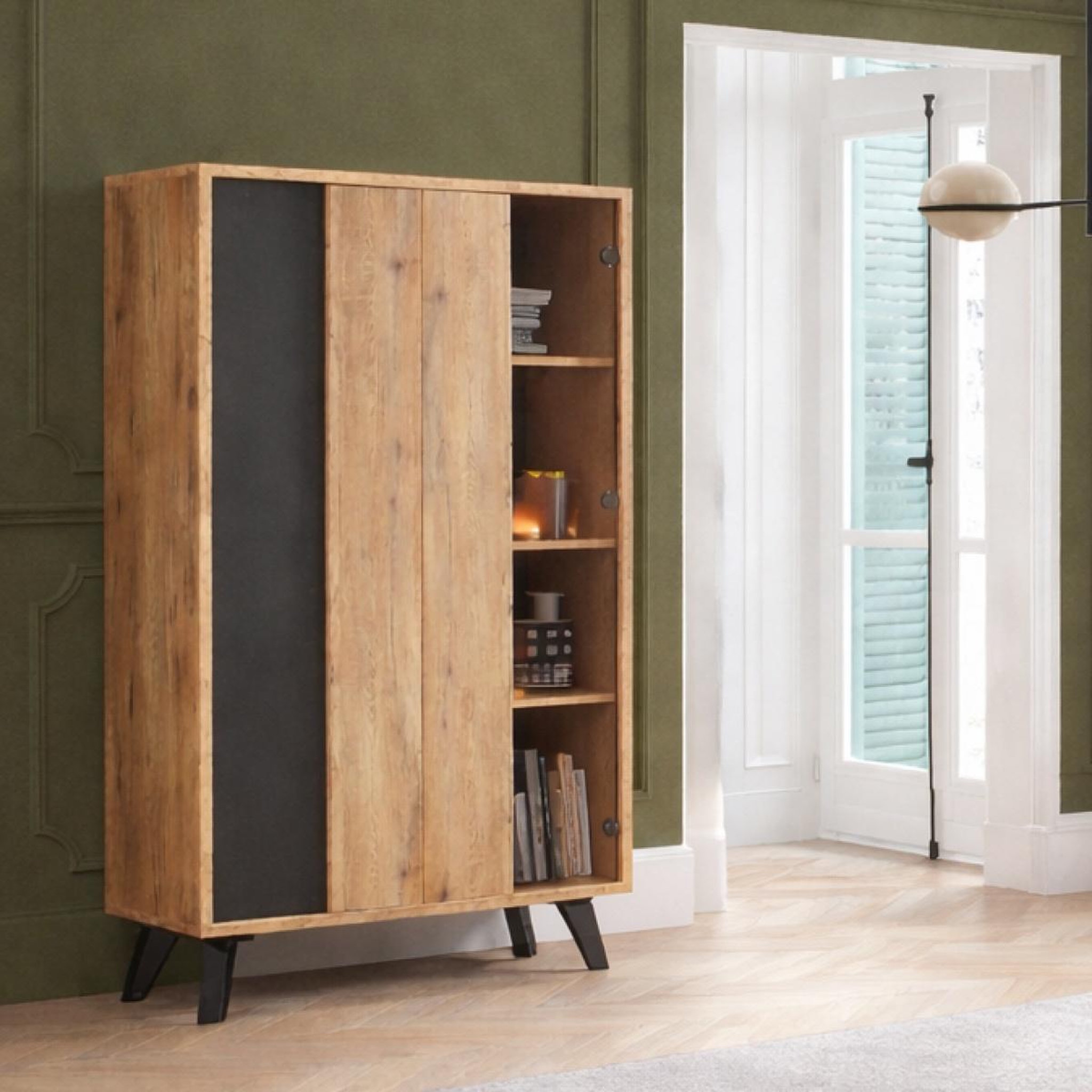 Voir la diapositive 2 : JLC KREATION Vitrine en bois avec porte vitrée avec led pedro