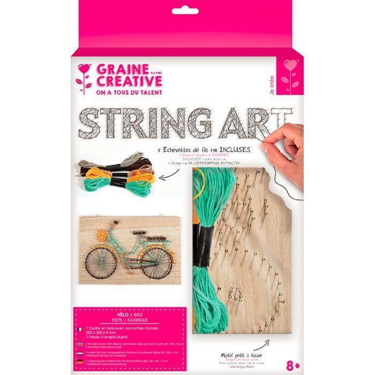 Graine cr&#xE9;ative Coffret cadre en bois String Art 30 x 20 cm - Bicyclette