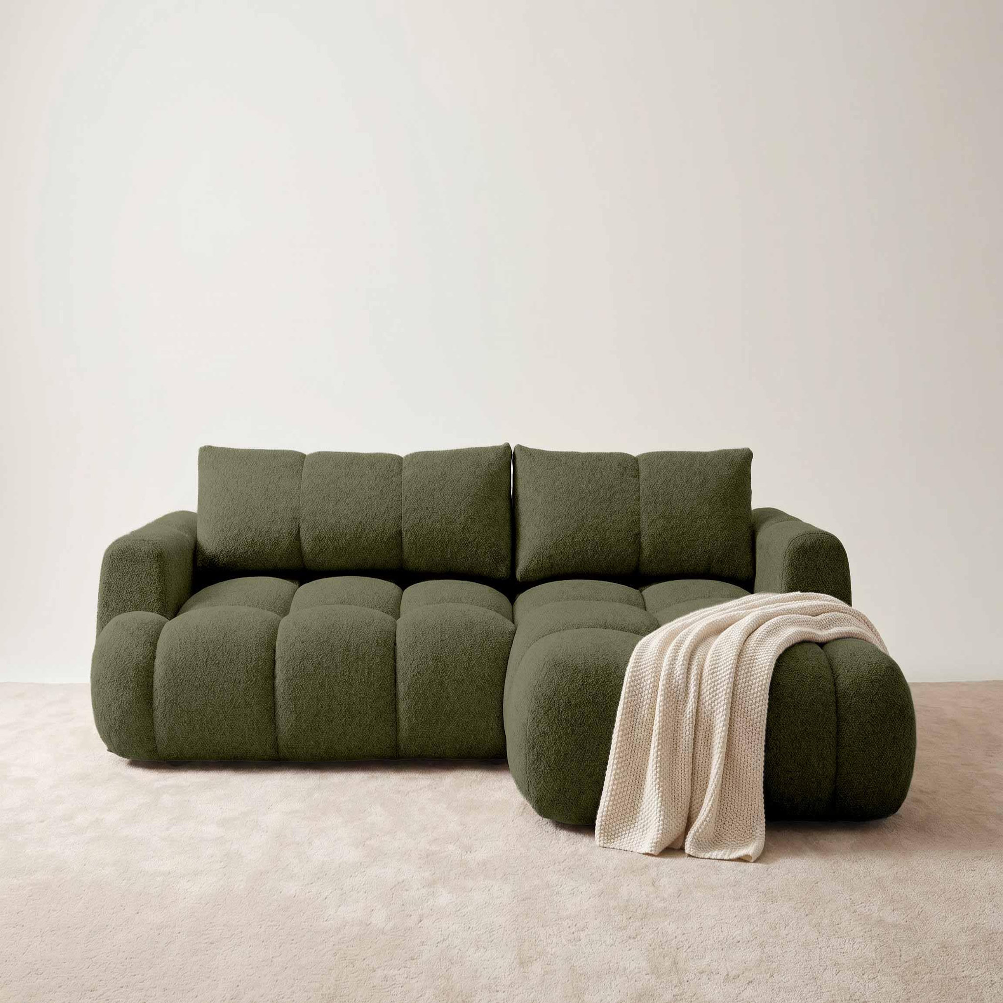 Voir la diapositive 2 : BEST MOBILIER Yulin - canapé d'angle droit 4 places convertible avec coffre en tissu bouclette