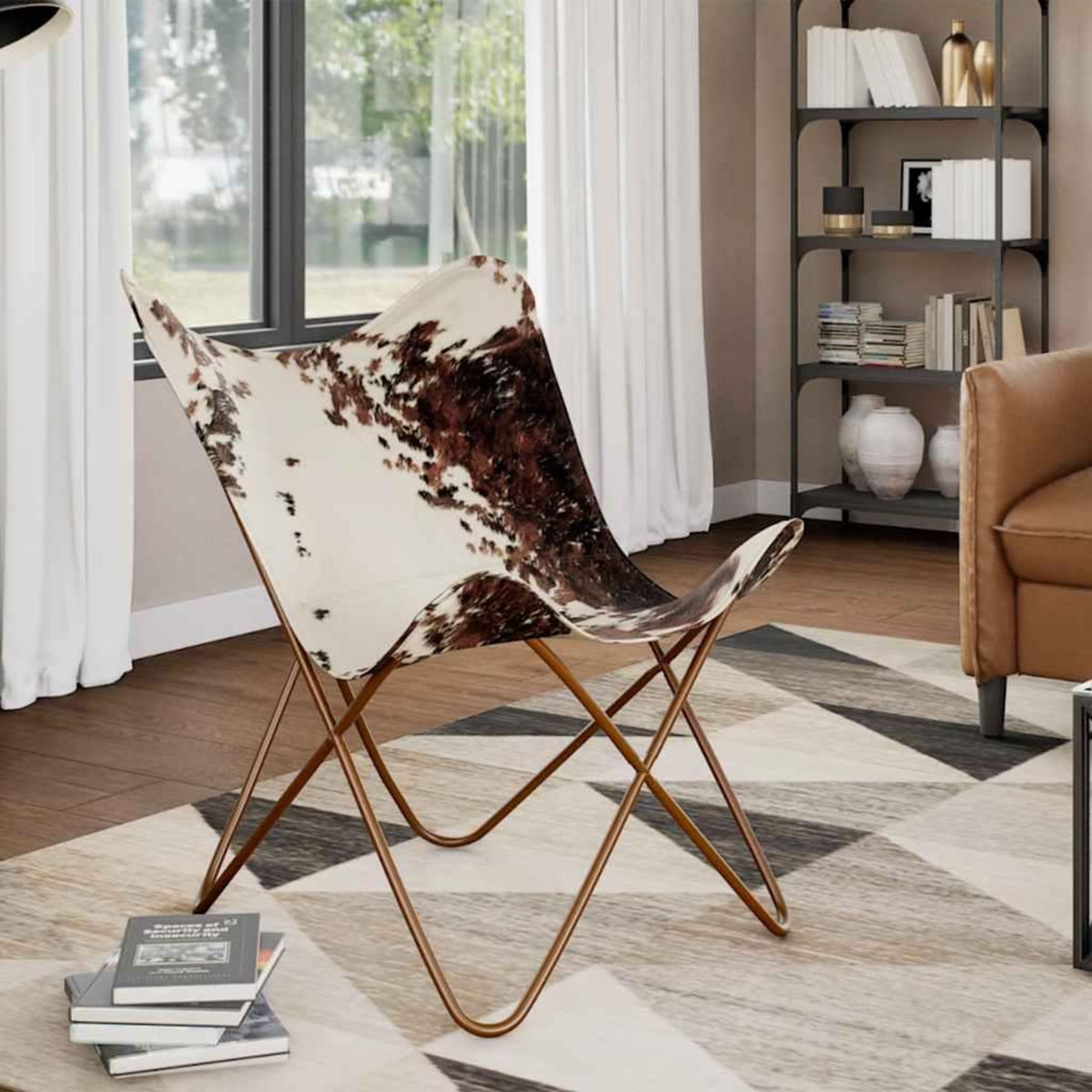 VIDAXL Chaise papillon marron et blanc cuir de vache