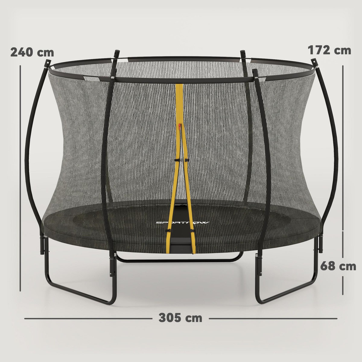 HOMCOM Trampoline de jardin Ø305 cm - couvre-ressort, filet de sécurité porte zippée verrouillable inclus - acier noir
