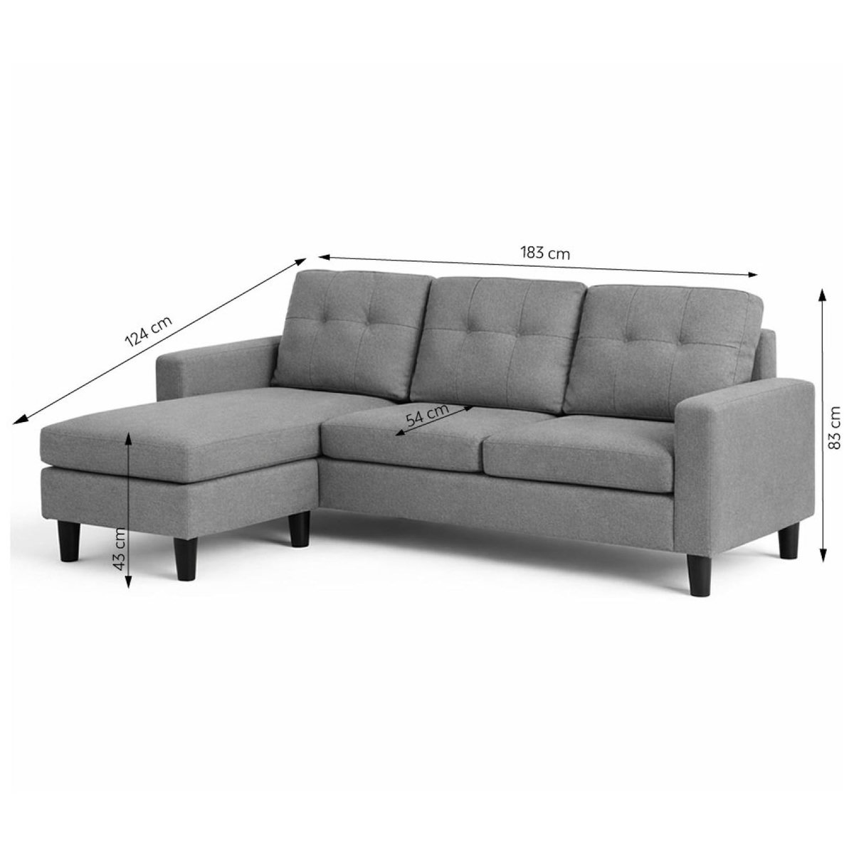 CONCEPT USINE Canapé d'angle 3 places en tissu gris foncé BELFAST