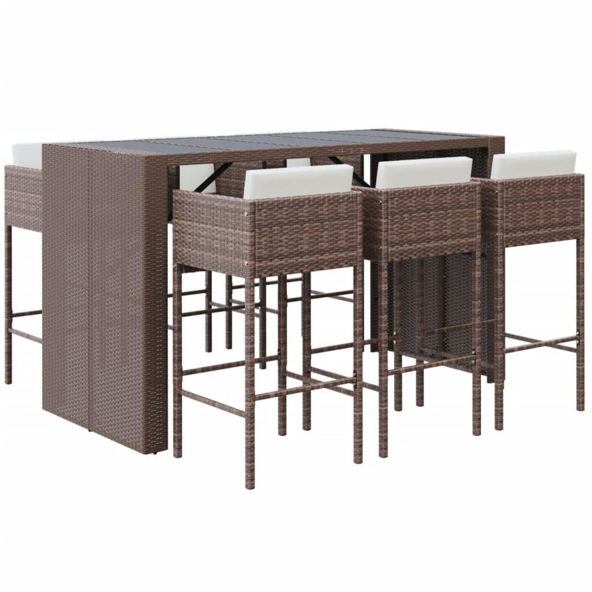VIDAXL Ensemble de bar de jardin avec coussins 7 pcs marron poly rotin
