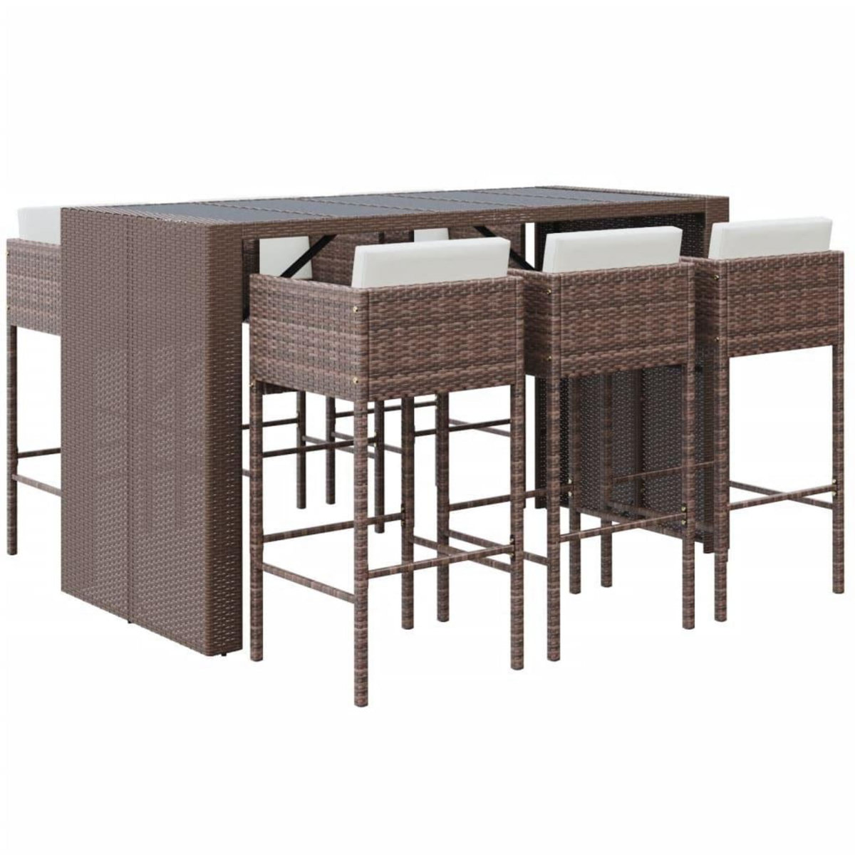 VIDAXL Ensemble de bar de jardin avec coussins 7 pcs marron poly rotin