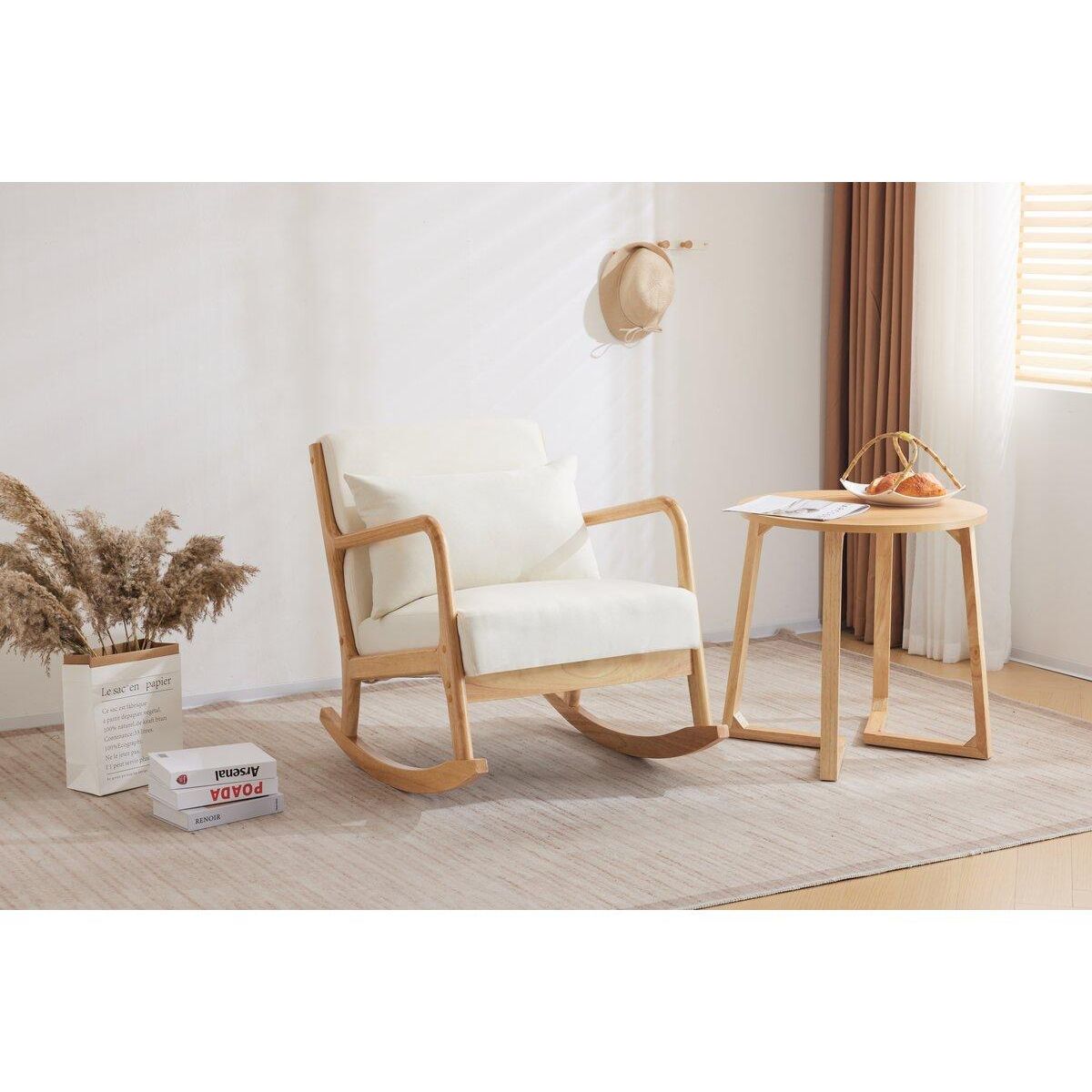 Habitat et Jardin Fauteuil à bascule style scandinave bouclette et bois   Clinton   - Beige