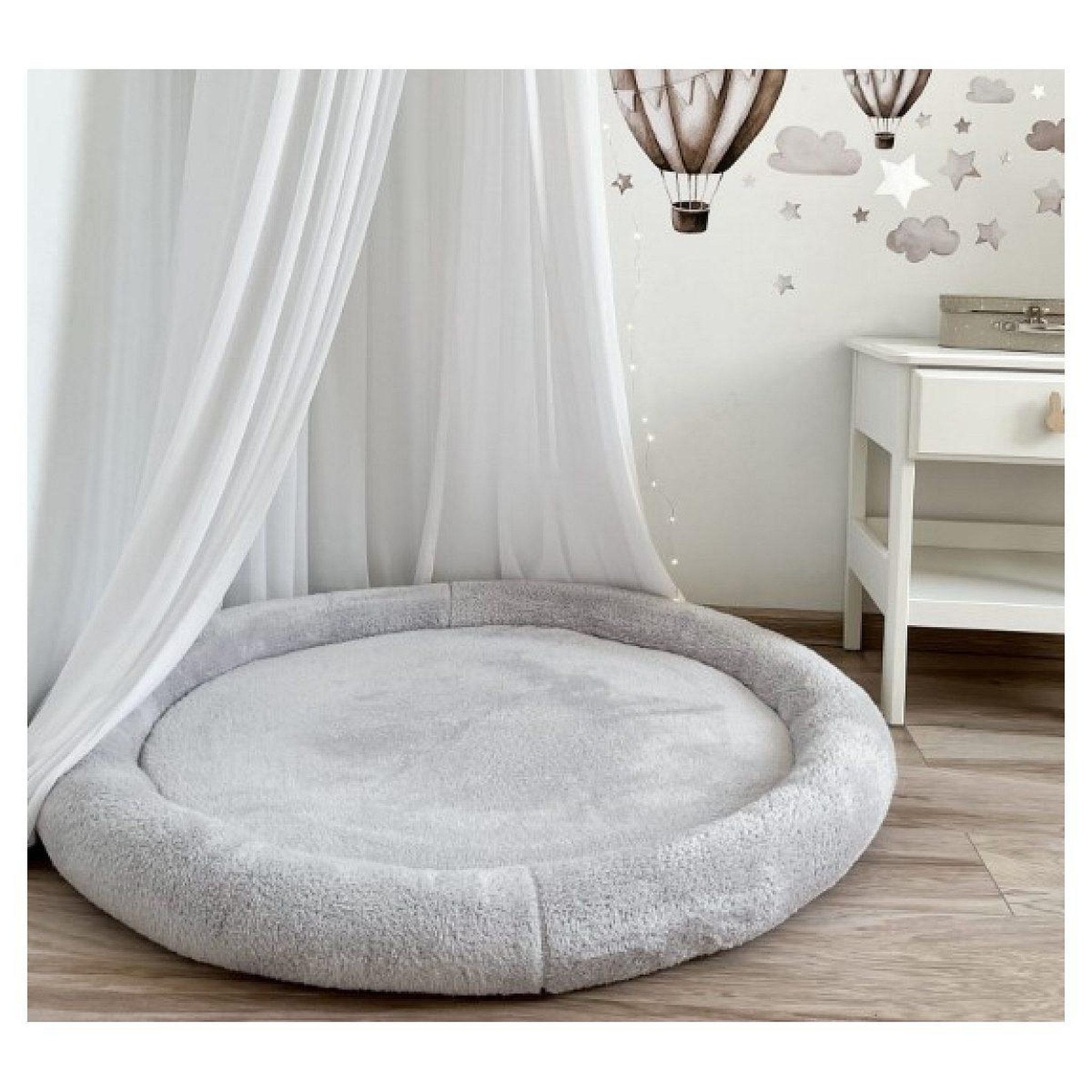 Voir la diapositive 2 : MONIO FOR KIDS Tapis de jeu nid en peluche gris clair