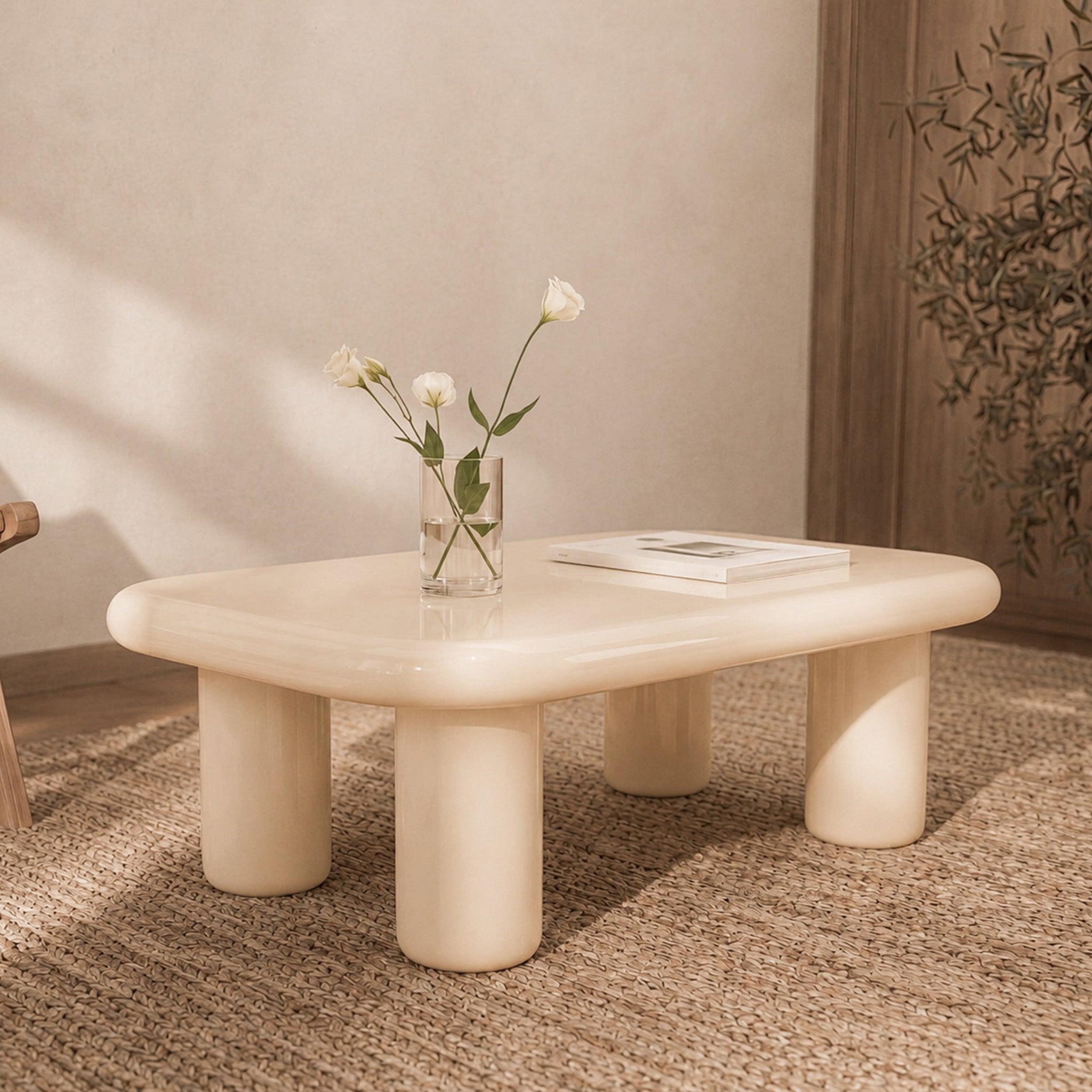 Voir la diapositive 2 : MAISON PAVANE Table basse rectangulaire en mdf laqué blanc cassé-lolly