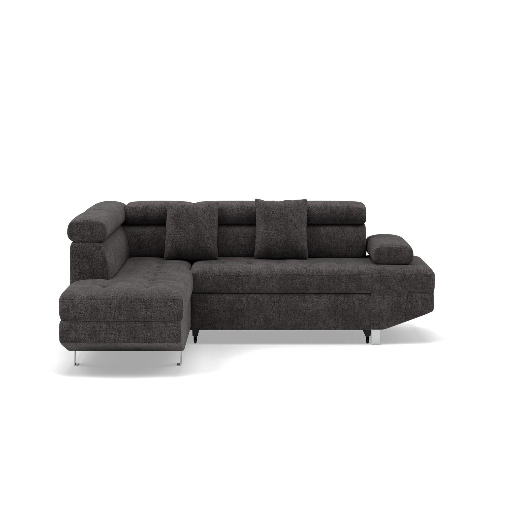Voir la diapositive 1 : BEST MOBILIER Margaux - canapé d'angle gauche 5 places convertible avec coffre et têtières réglables en velours texturé