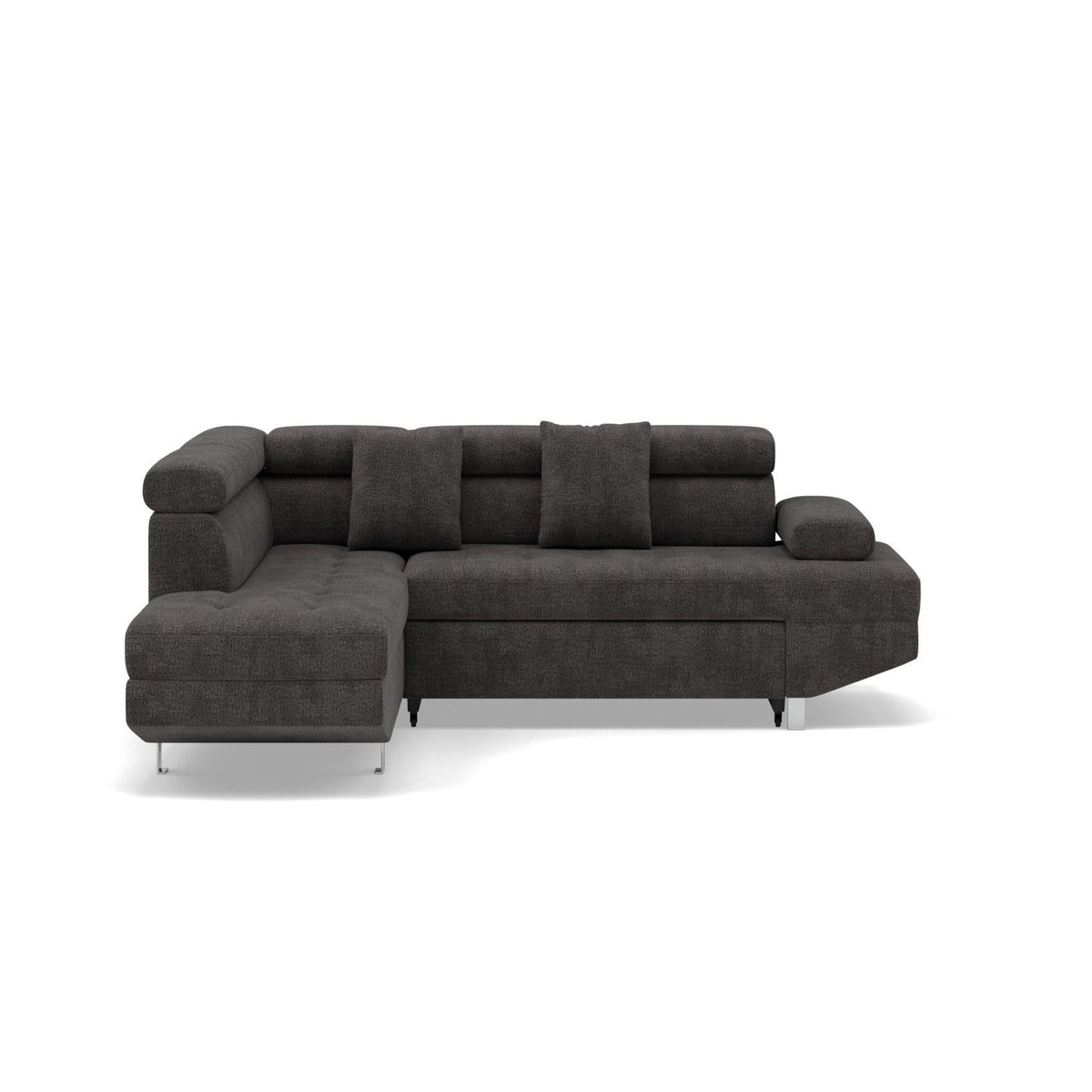 BEST MOBILIER Margaux - canapé d'angle gauche 5 places convertible avec coffre et têtières réglables en velours texturé