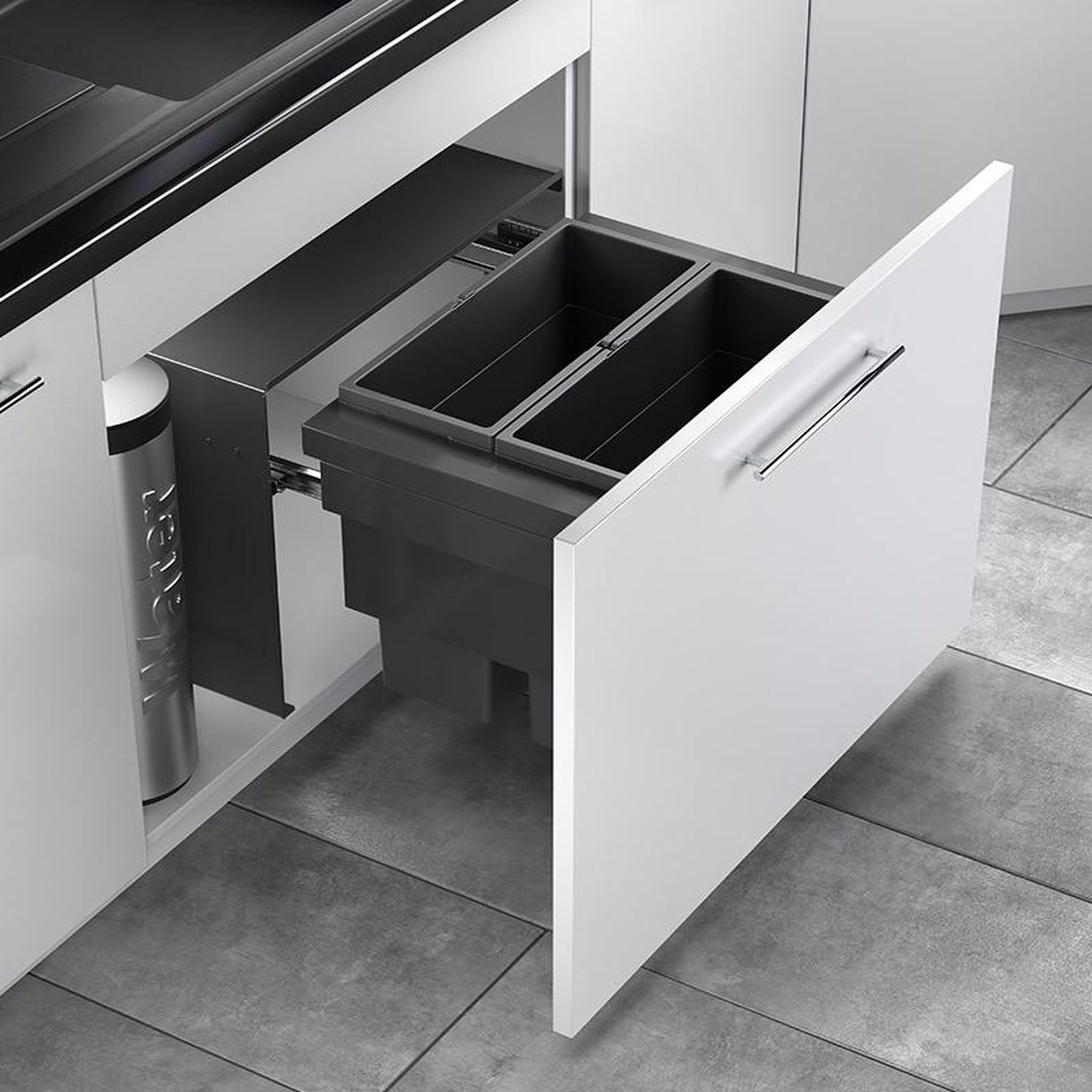 Voir la diapositive 2 : HAILO Poubelle encastrable 46l 2 bacs (28+18) as cargo aqua 750