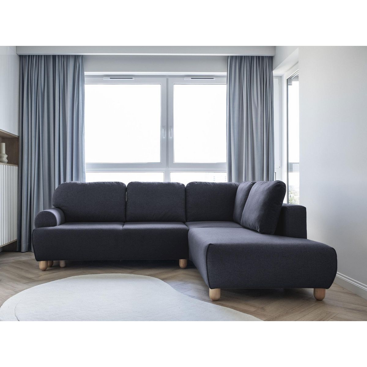 BEST MOBILIER Olli - canapé d'angle droit - convertible - avec coffre - 5 places - en tissu