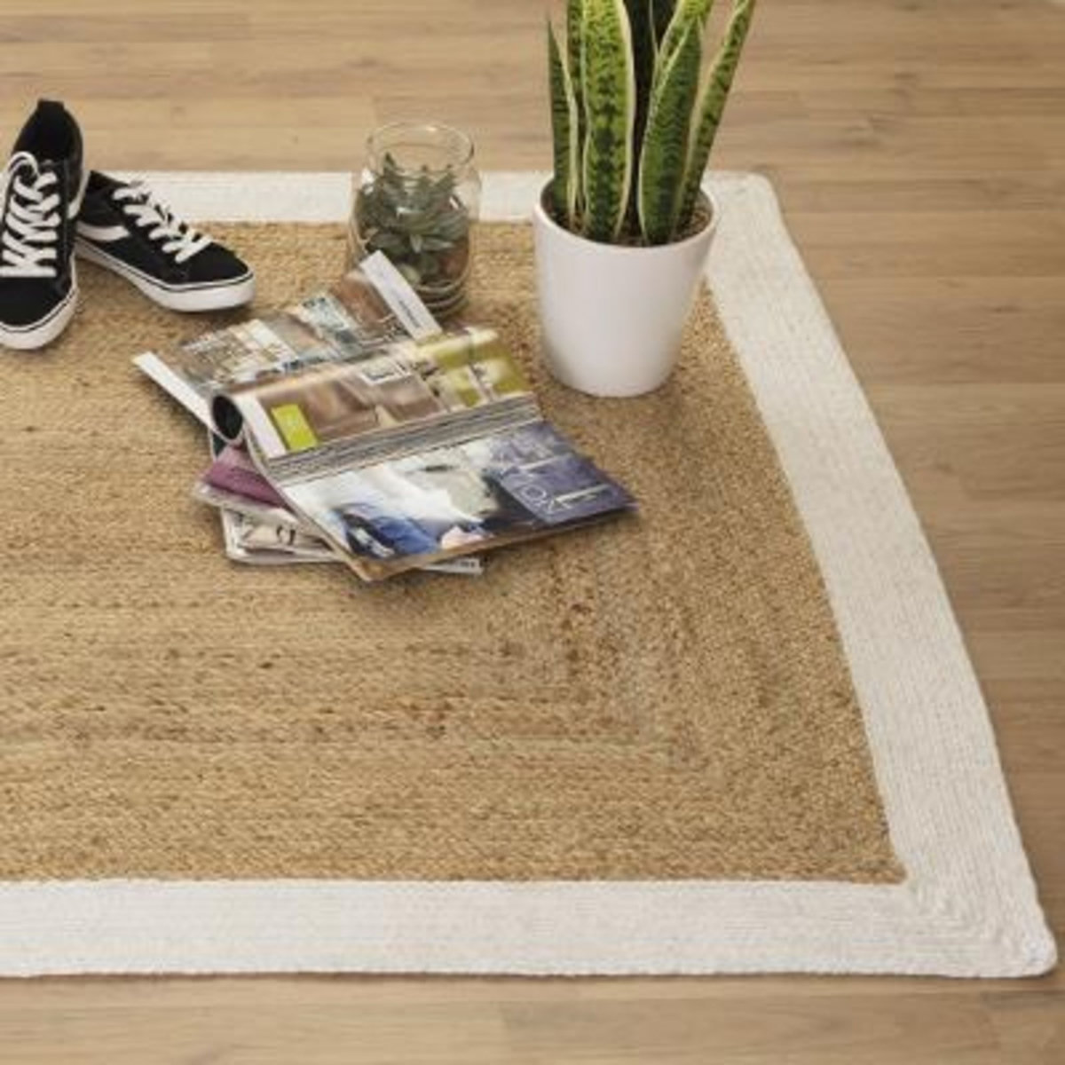 ATMOSPHERA Tapis rectangle bord blanc en Jute coton