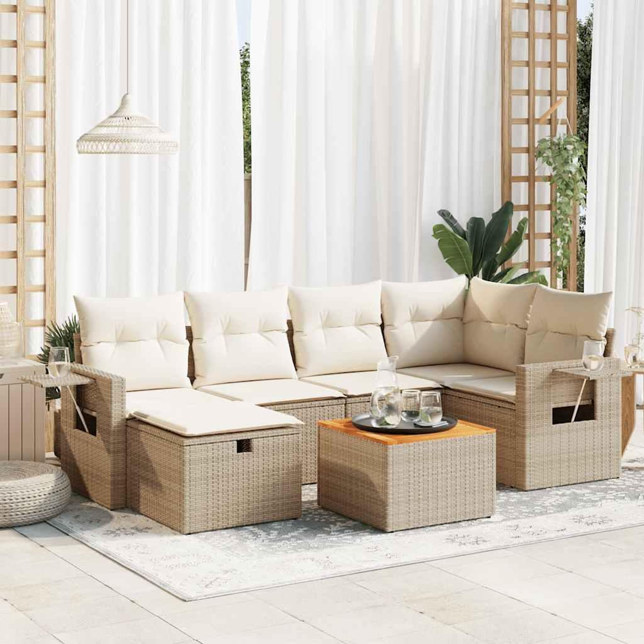 VIDAXL Salon de jardin avec coussins 7 pcs beige resine tressee
