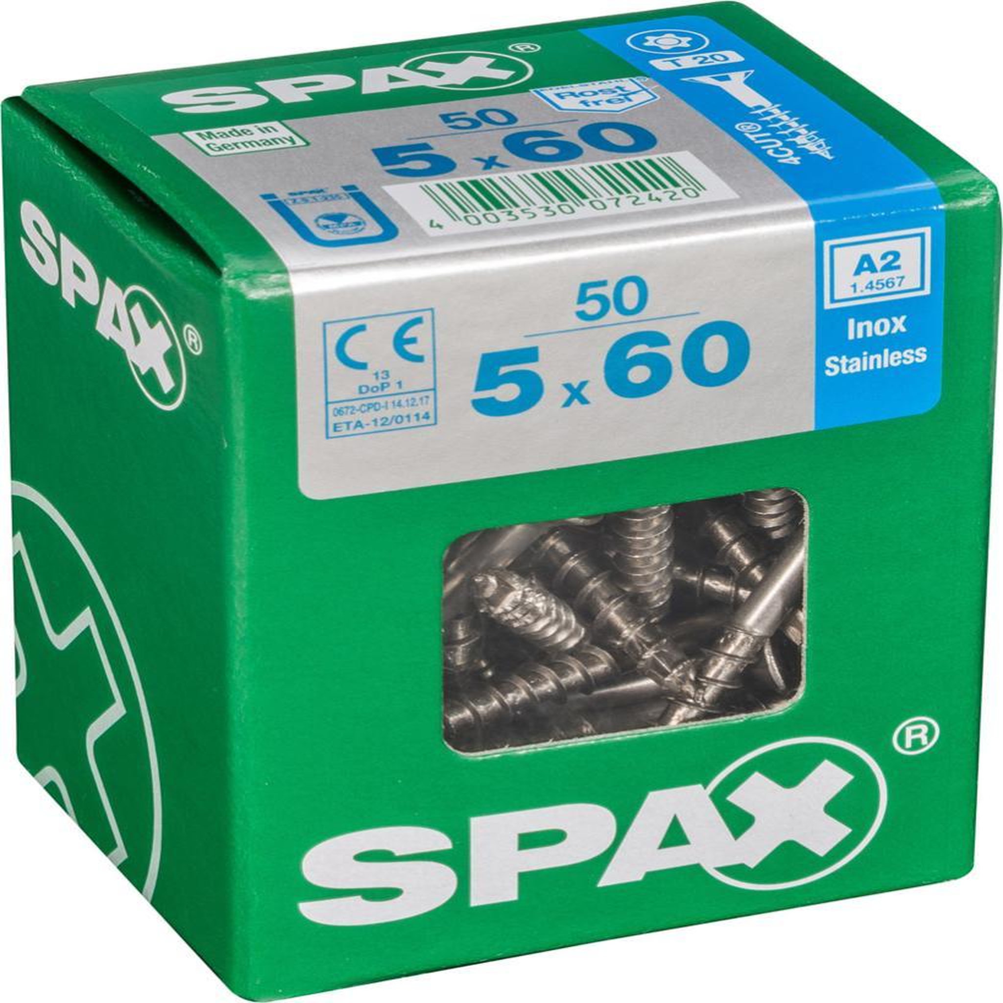 CENTRALE BRICO Lot de 50 vis inox tête fraisée torx SPAX, Diam.5 mm x L.60 mm