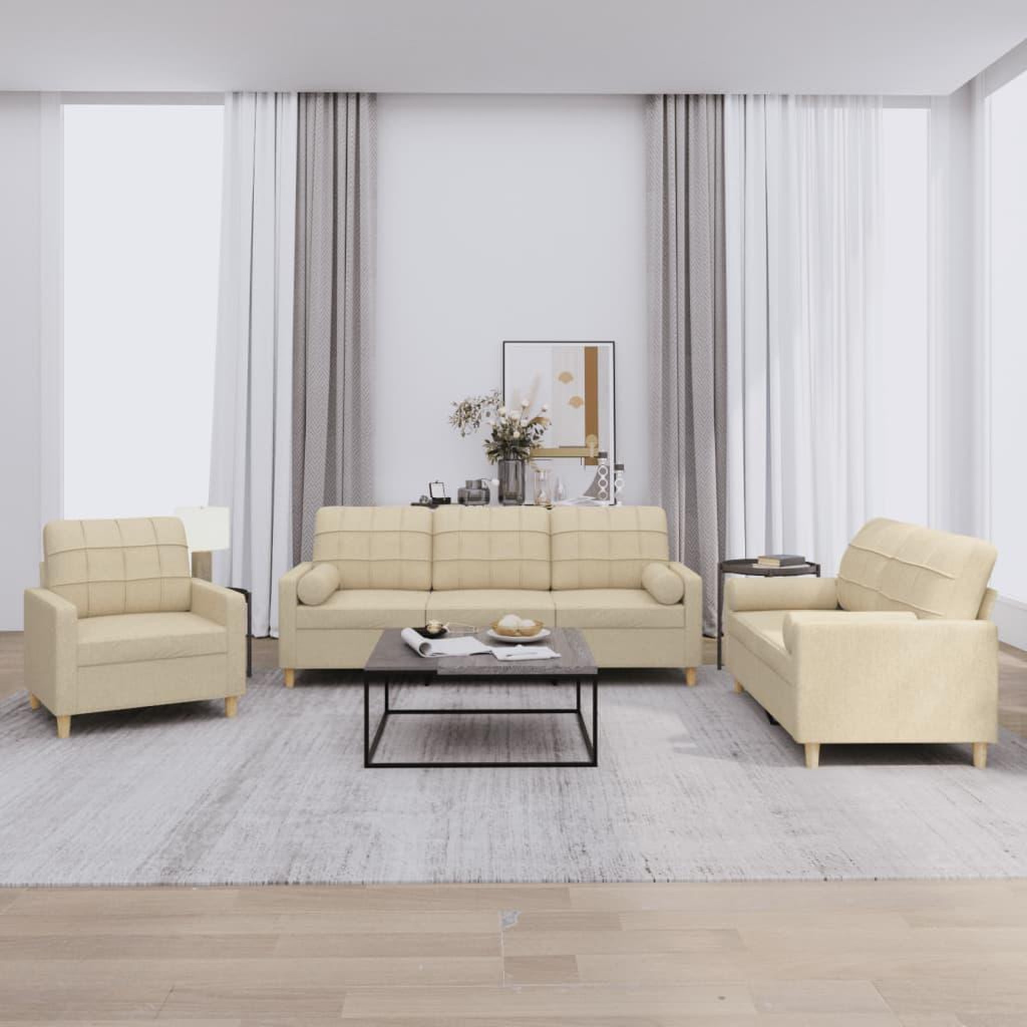 VIDAXL Ensemble de canapes 3 pcs avec coussins creme tissu