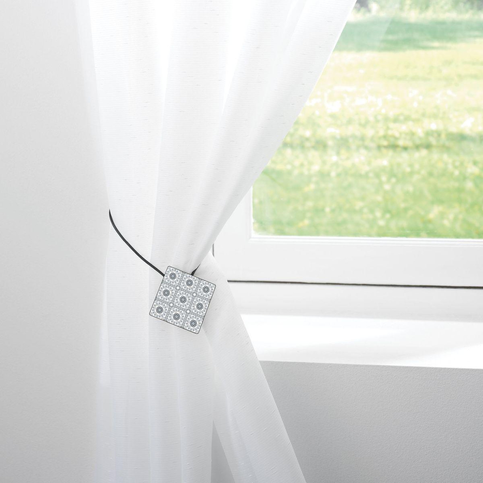 Voir la diapositive 2 : Douceur d'Intérieur Embrasse de rideau aimantée  carelo  28cm blanc