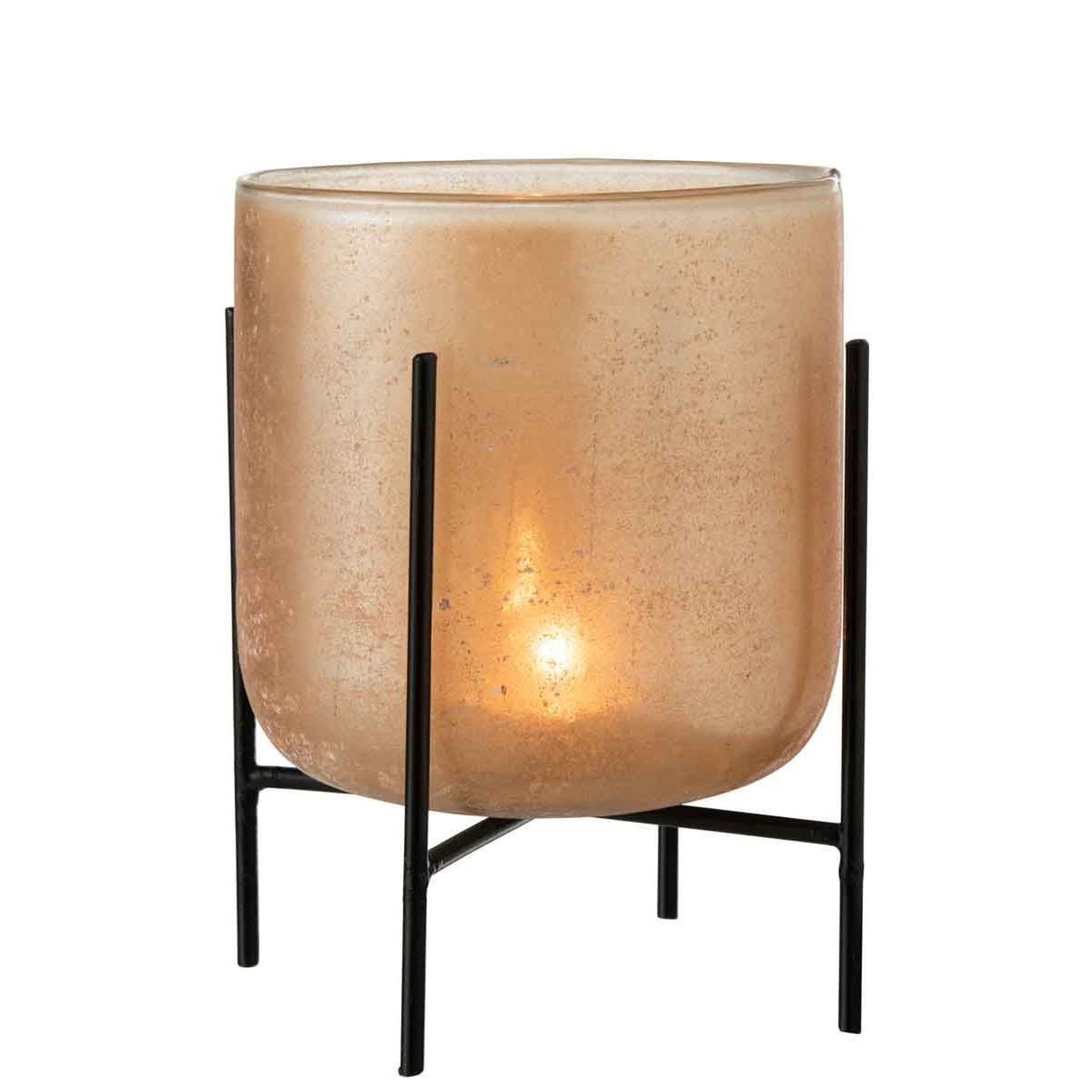 Voir la diapositive 2 : J-LINE Photophore sur Pied Déco  Astor  22cm Ambre