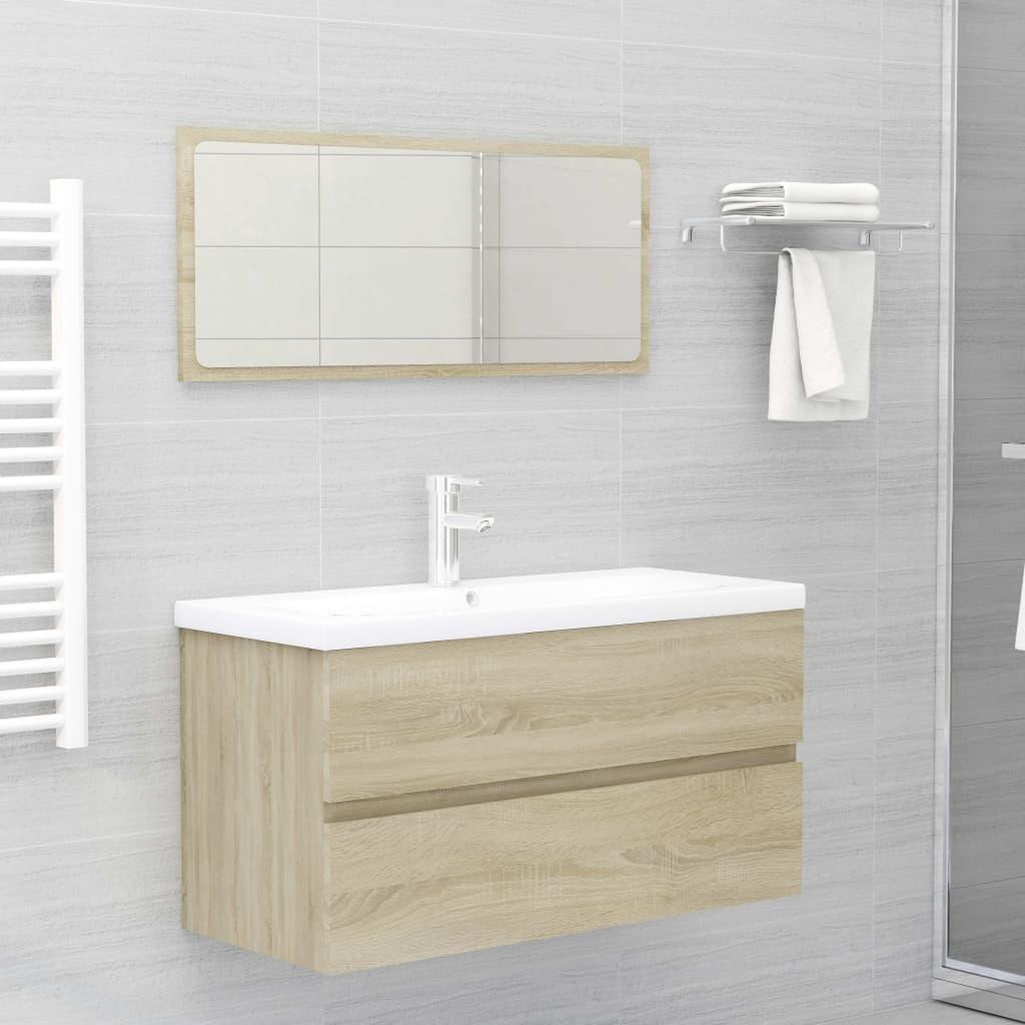 Voir la diapositive 3 : VIDAXL Armoire d'evier Chene sonoma 90x38,5x45 cm Bois d'ingenierie