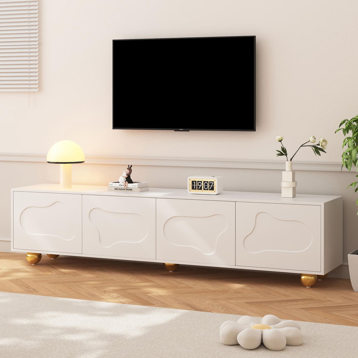 MERAX Meuble tv blanc 180 cm panneau de particules