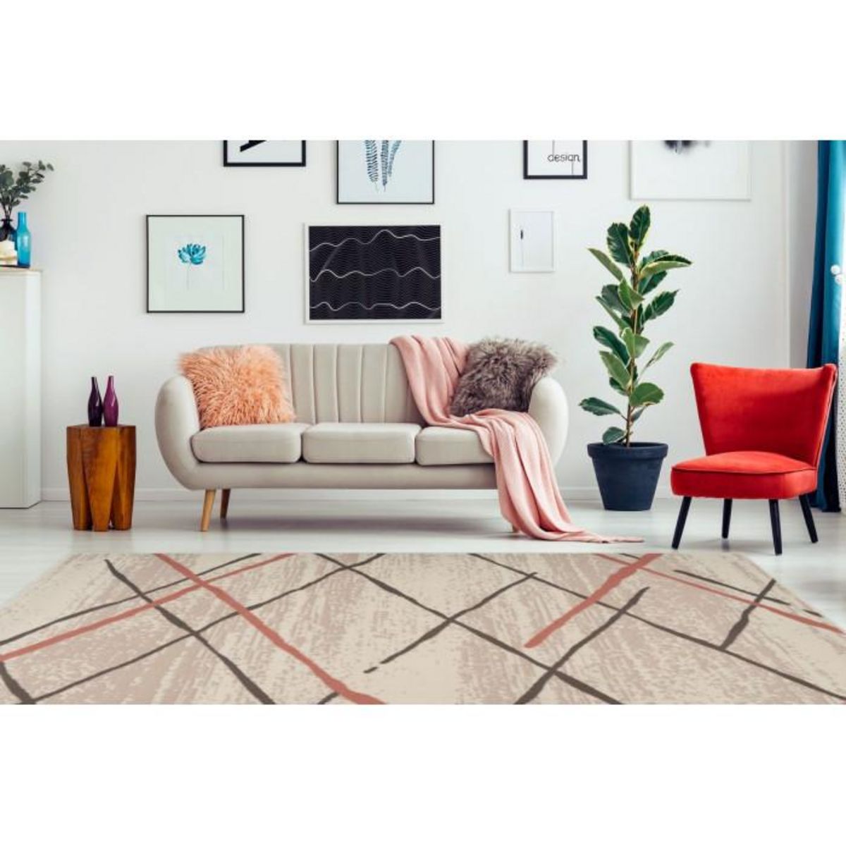 Paris Prix Tapis Rayures à Poils Courts  Vancouver I  Crème