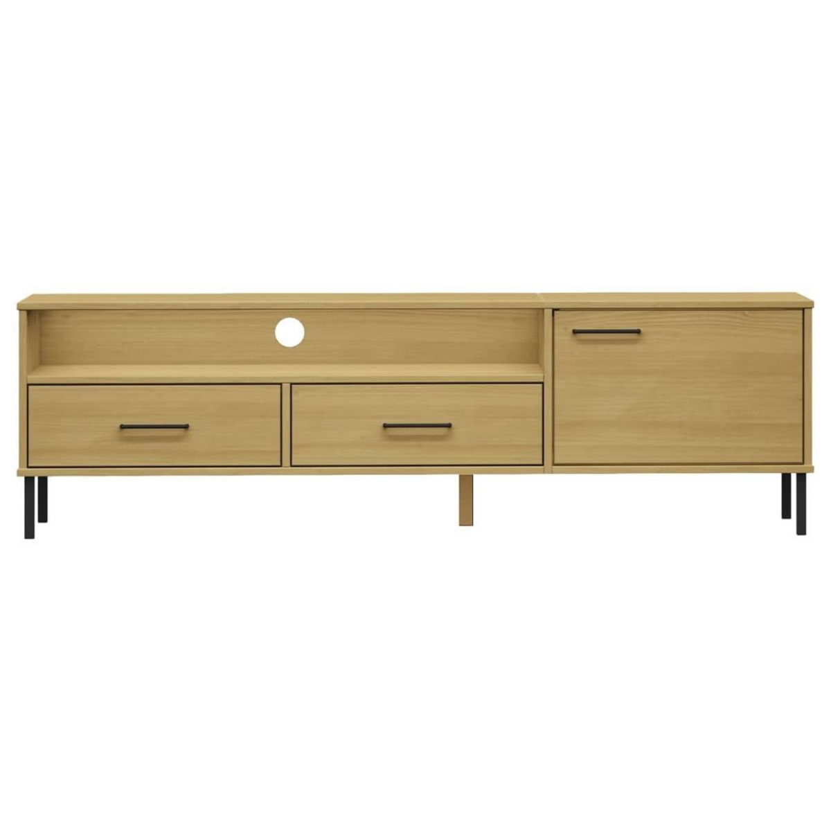 VIDAXL Meuble TV avec pieds en metal Marron Bois de pin massif OSLO