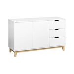 SWEEEK Buffet de rangement blanc. pieds bois - Floki - avec 3 tiroirs. buffet 2 portes. buffet bas. 120x40x75 cm