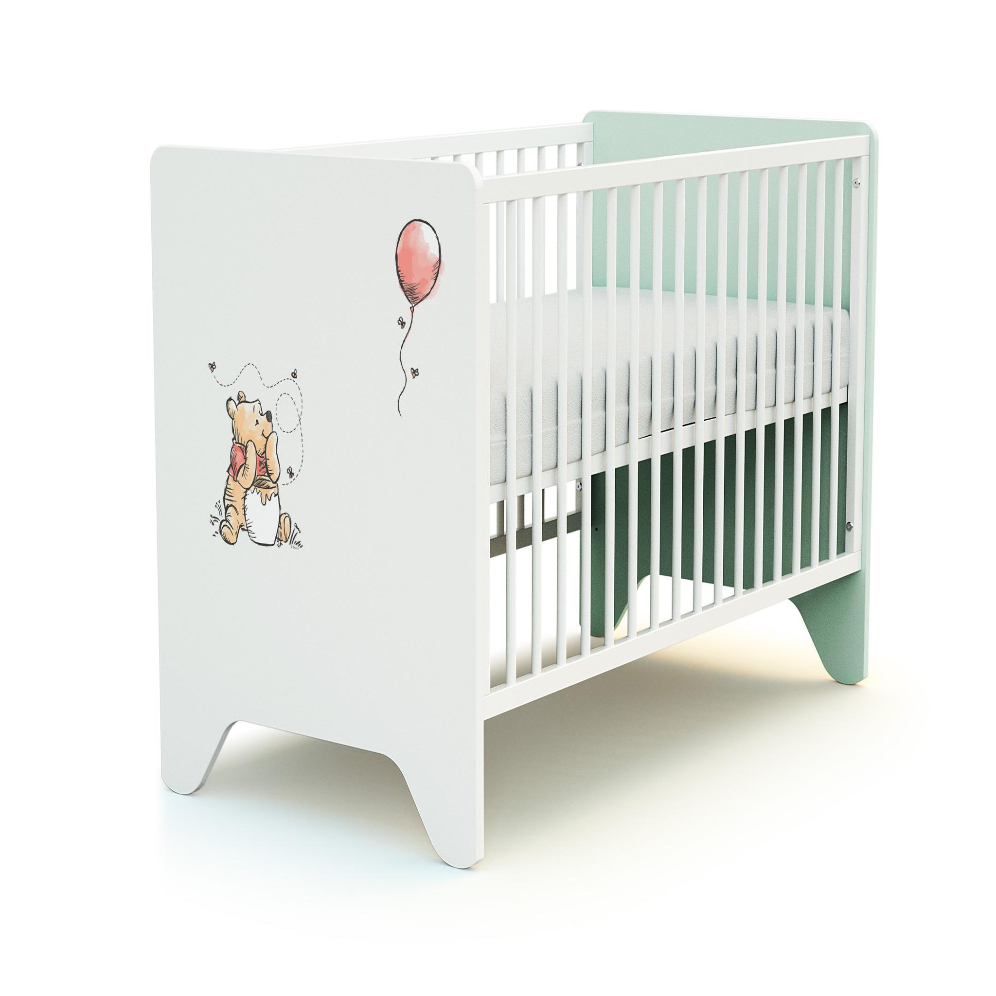 Voir la diapositive 2 : AT4 Lit bébé 60x120 cm WINNIE BALLON DISNEY Vert d'eau