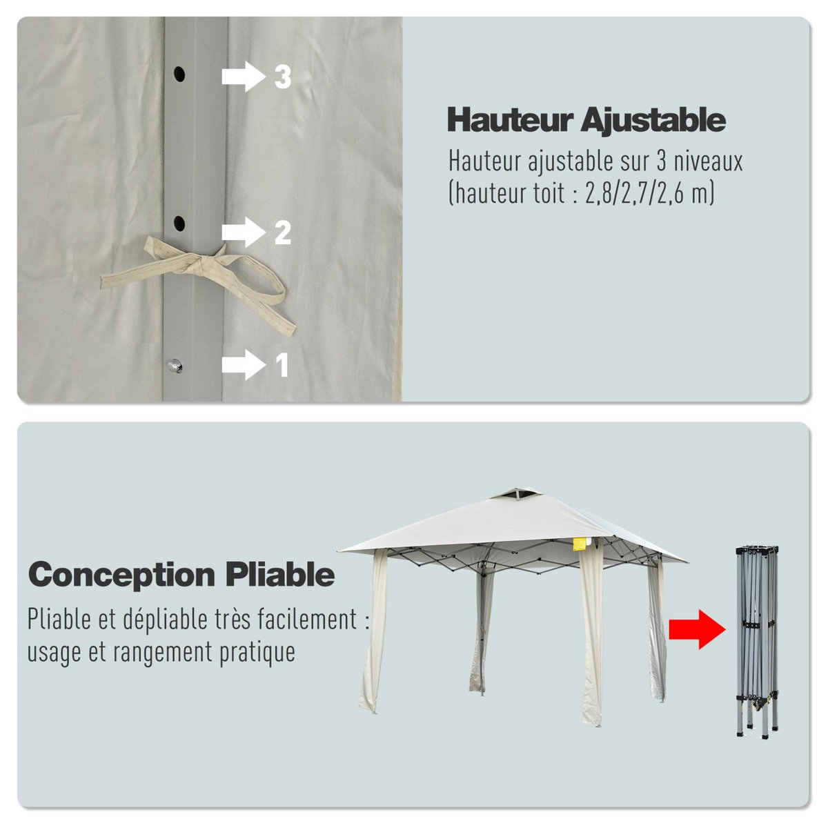 OUTSUNNY Tonnelle barnum de jardin pop-up pliant 3,35L x 3,35l x 2,80H m acier époxy polyester anti UV crème