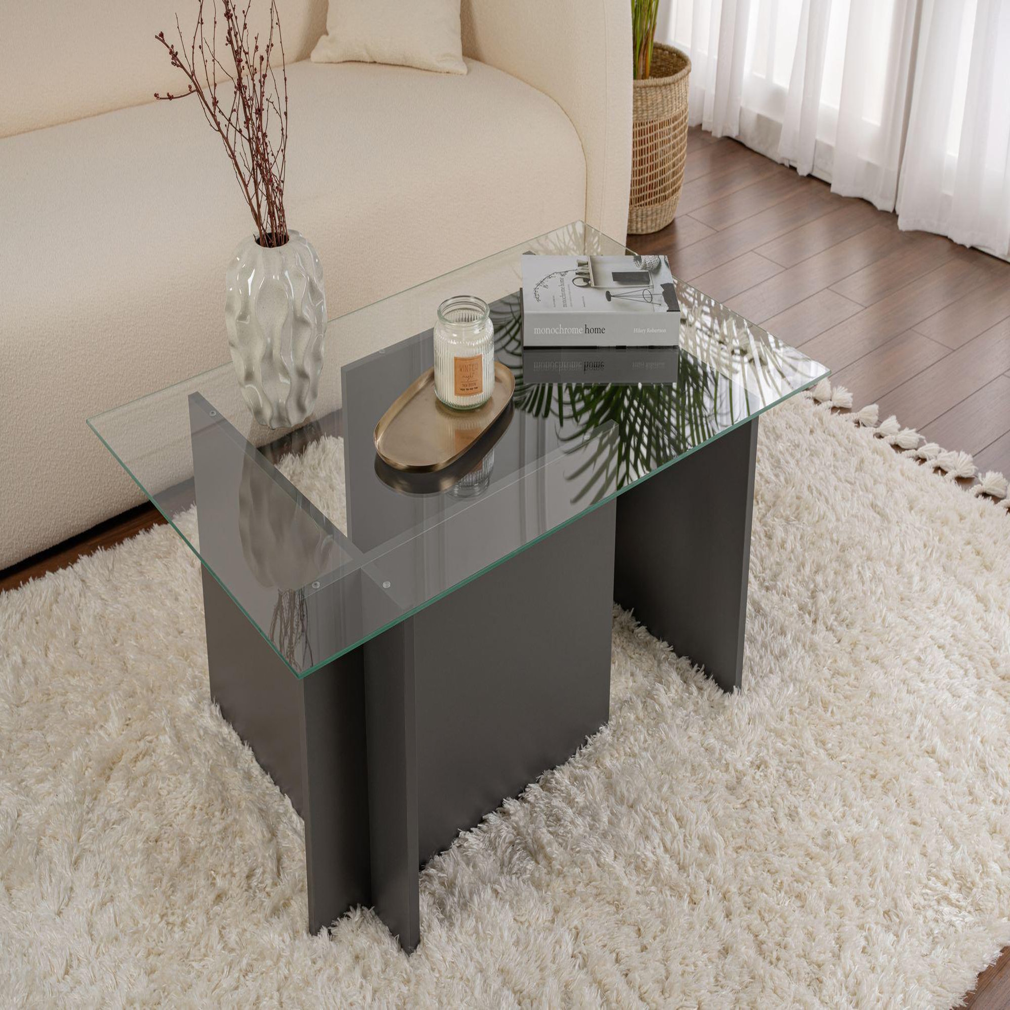 Voir la diapositive 2 : Habitat et Jardin Table basse en verre  vetrino  105 x 65 x 40 cm - anthracite