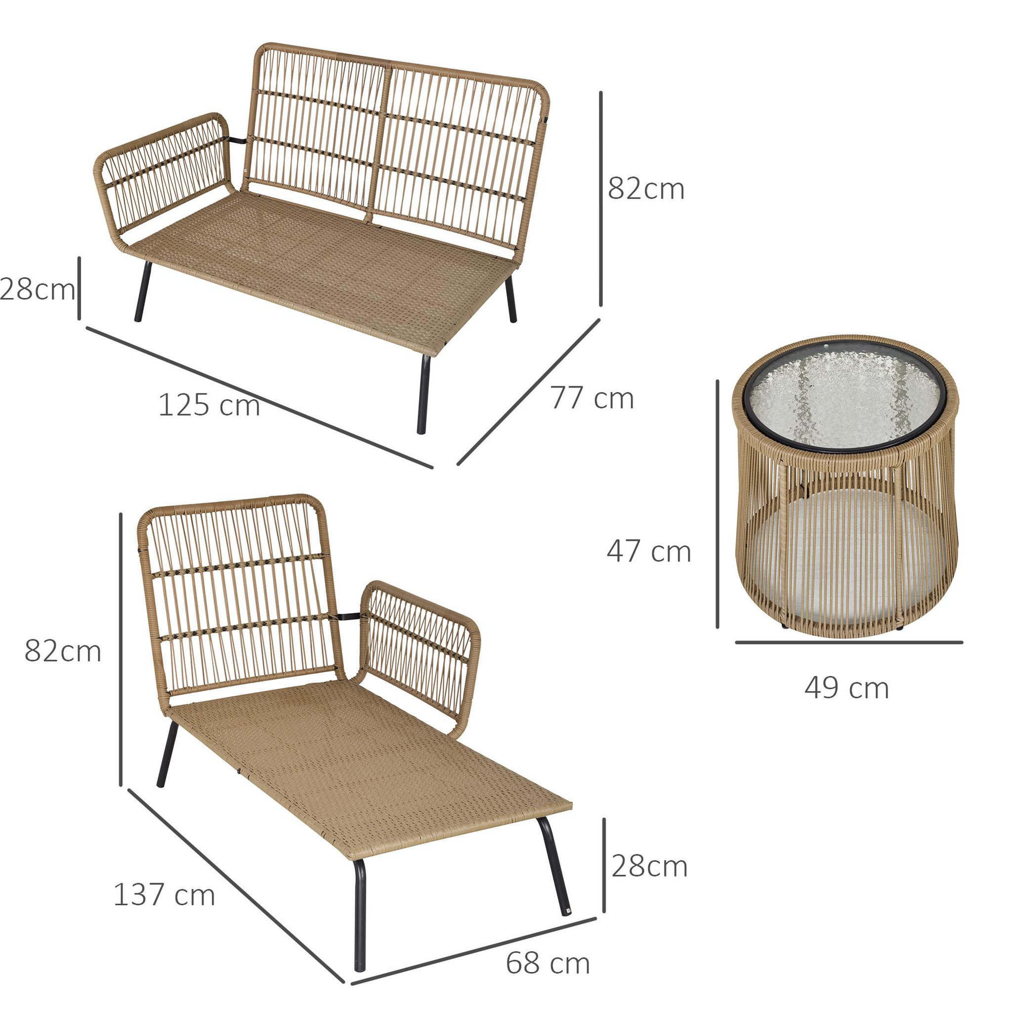 Voir la diapositive 3 : OUTSUNNY Salon de jardin d'angle 4 pers. Style colonial table basse coussins grand confort inclus résine tressée beige