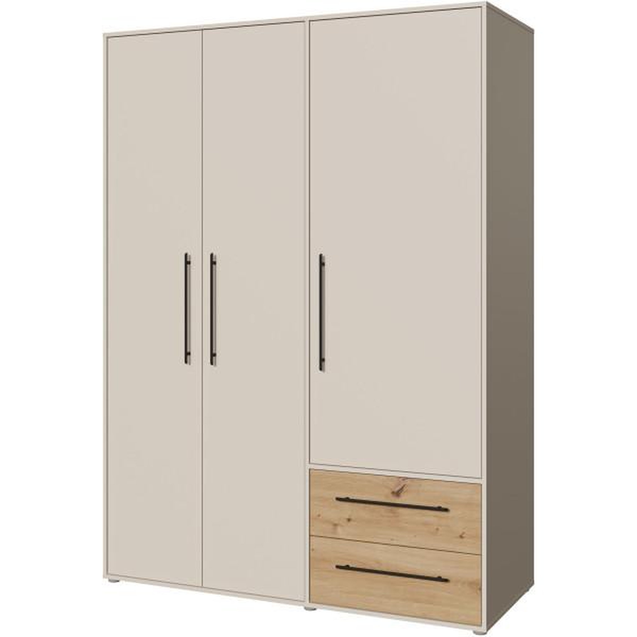 Voir la diapositive 5 : MARKET24 Armoire de chambre - Sable et Chene - 3 portes battantes - L144,4 x P58,8 x H200,1 cm - MOKKARIS