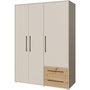 Voir la diapositive 5 : MARKET24 Armoire de chambre - Sable et Chene - 3 portes battantes - L144,4 x P58,8 x H200,1 cm - MOKKARIS