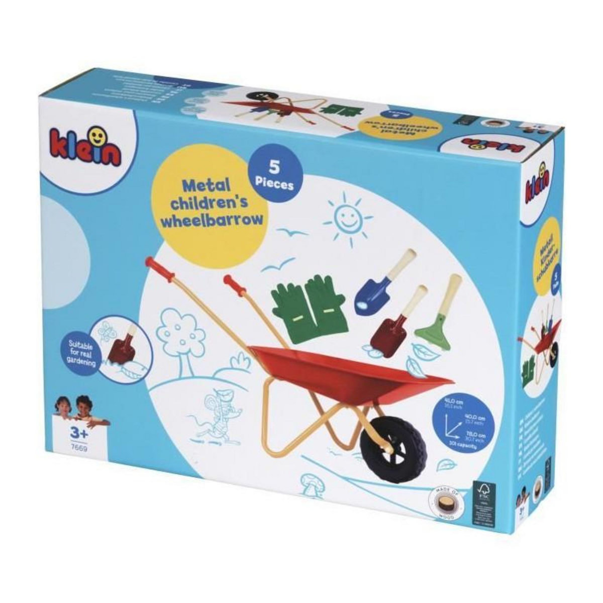 Klein Brouette en métal - KLEIN - 7669 - Avec 3 outils et 1 paire de gants - Des 3 ans