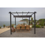 MARKET24 Pergola KIBA avec toit déroulant - Gris - 3 x 3 m