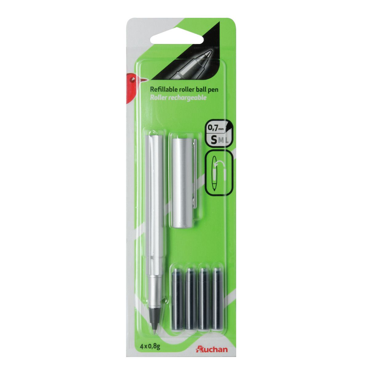 AUCHAN Stylo bille Satellite + cartouches