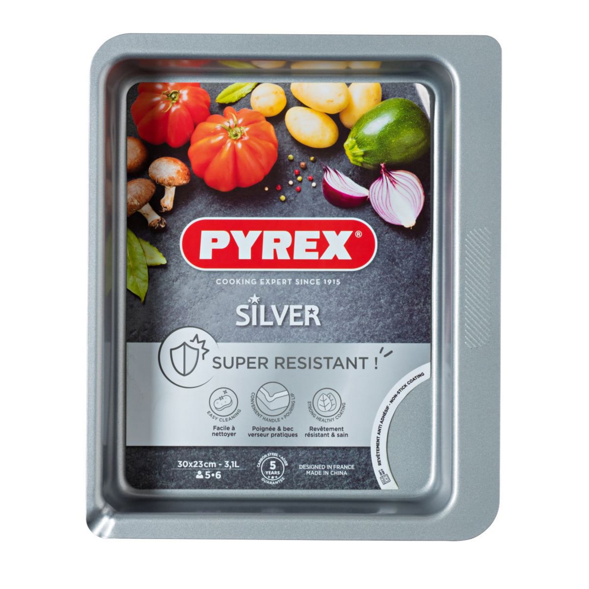 PYREX Plat à four rectangle 30x23cm en métal MAGIC SILVER