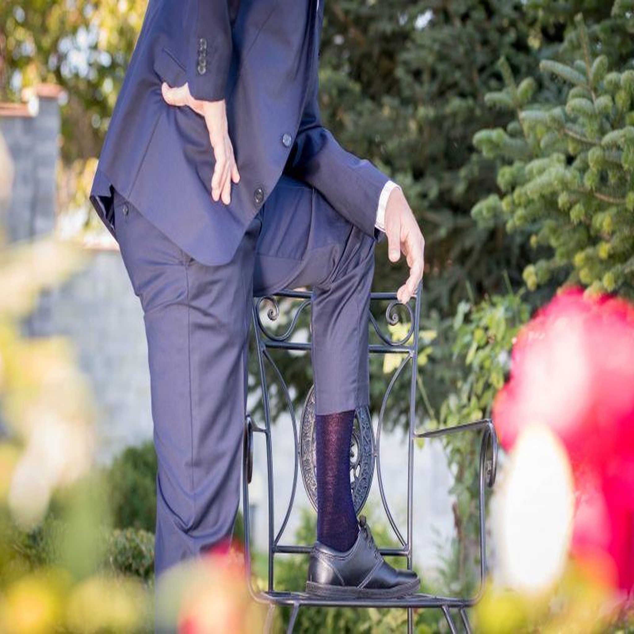 Voir la diapositive 5 : PIRIN HILL Chaussettes haut-mollet laine mérinos & coton bleu marine