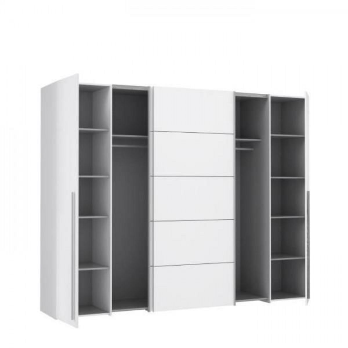 MARKET24 Armoire - Blanc mat - 2 portes battantes + 2 portes coulissantes - L 270,3 x P 61,2 x H 210 cm - NARAGO