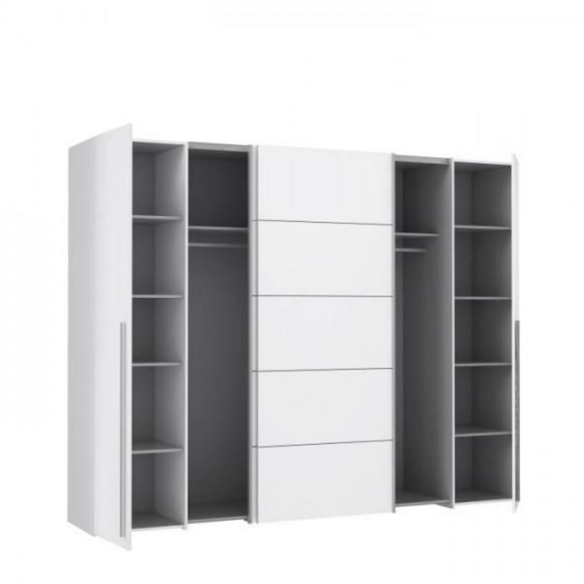 MARKET24 Armoire - Blanc mat - 2 portes battantes + 2 portes coulissantes - L 270,3 x P 61,2 x H 210 cm - NARAGO