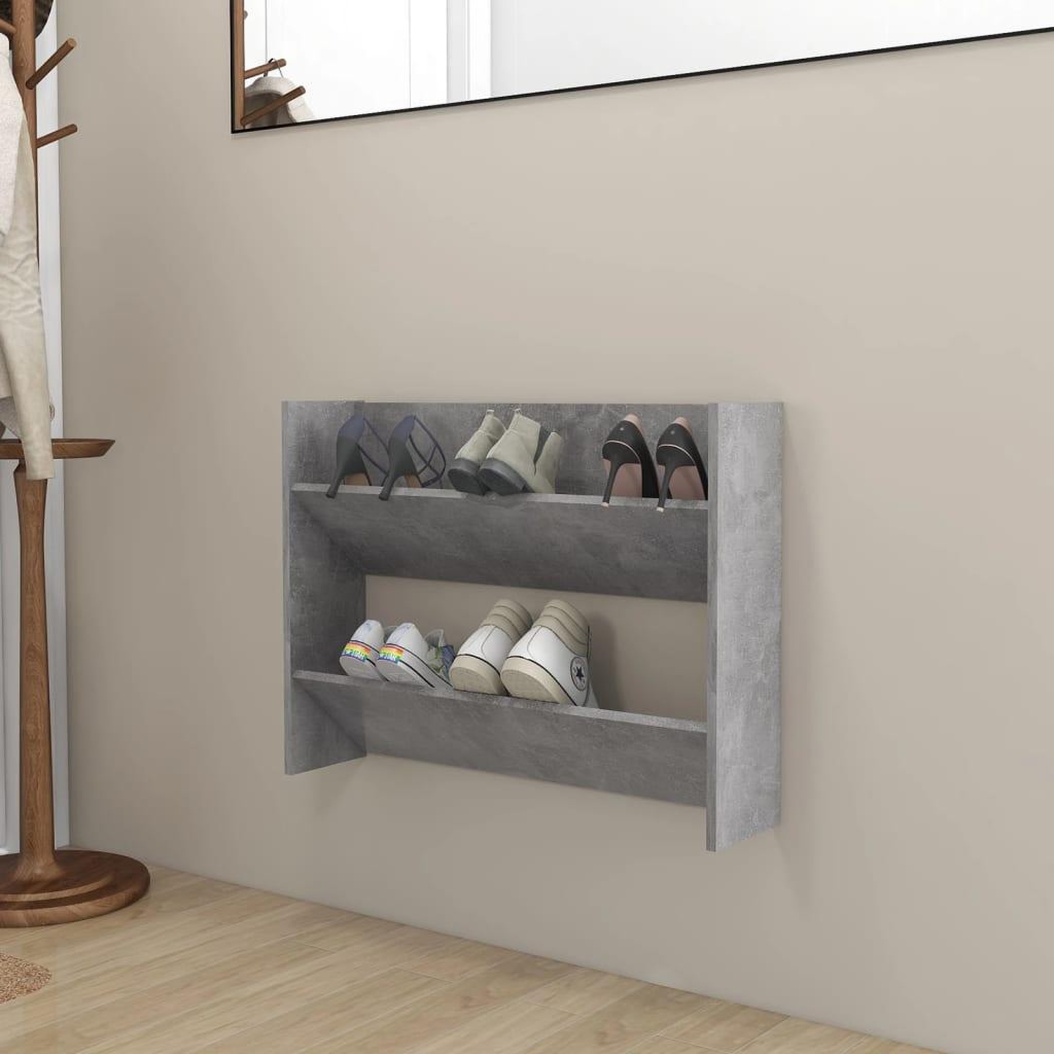 Voir la diapositive 1 : VIDAXL Armoire a chaussures murale Gris beton 80x18x60 cm Agglomere