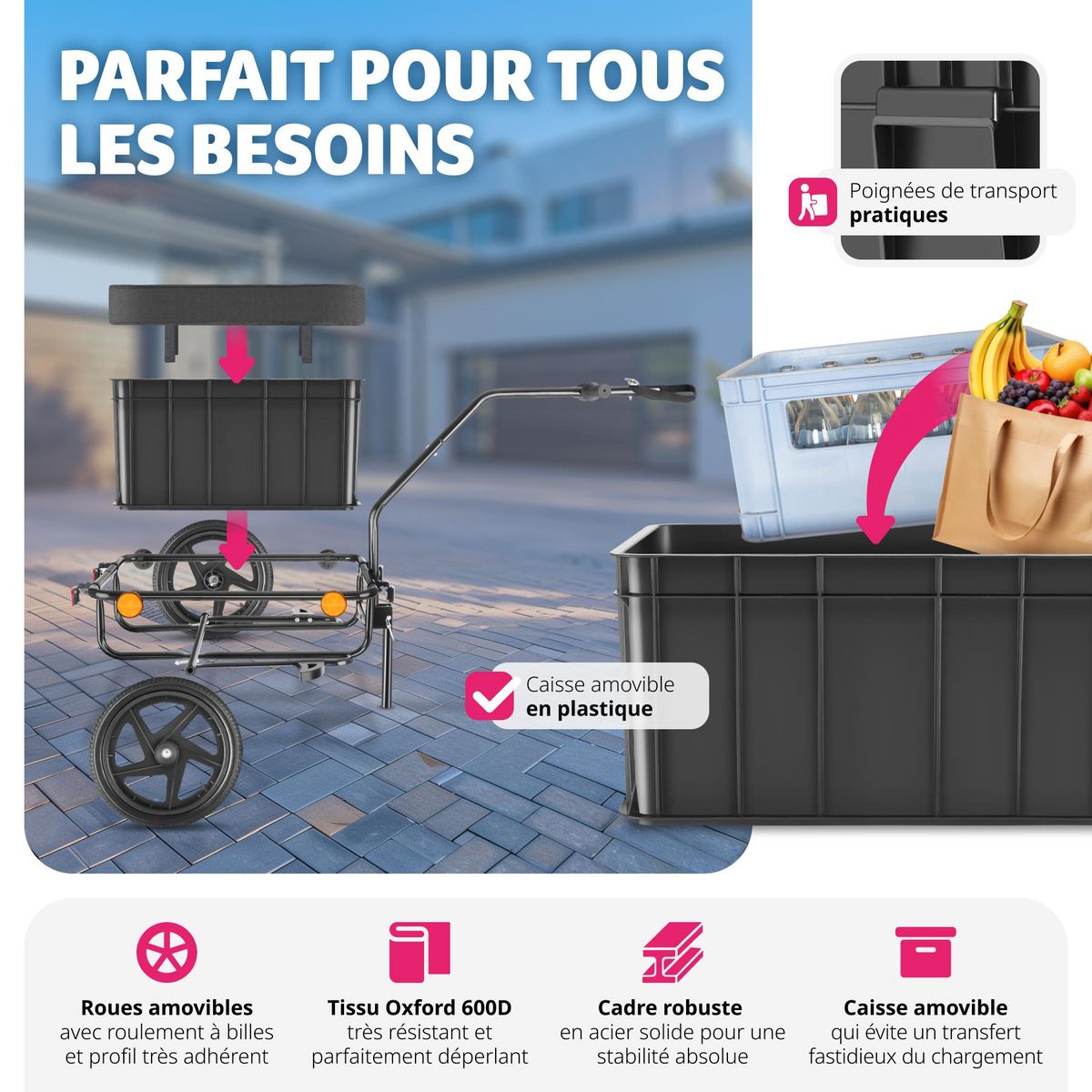 tectake Remorque à vélo multifonction 2-en-1 noir