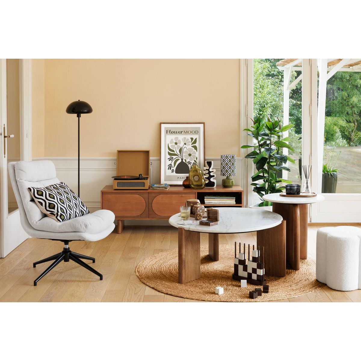 ATMOSPHERA Fauteuil pivotant en tissu et pieds métal HARPER