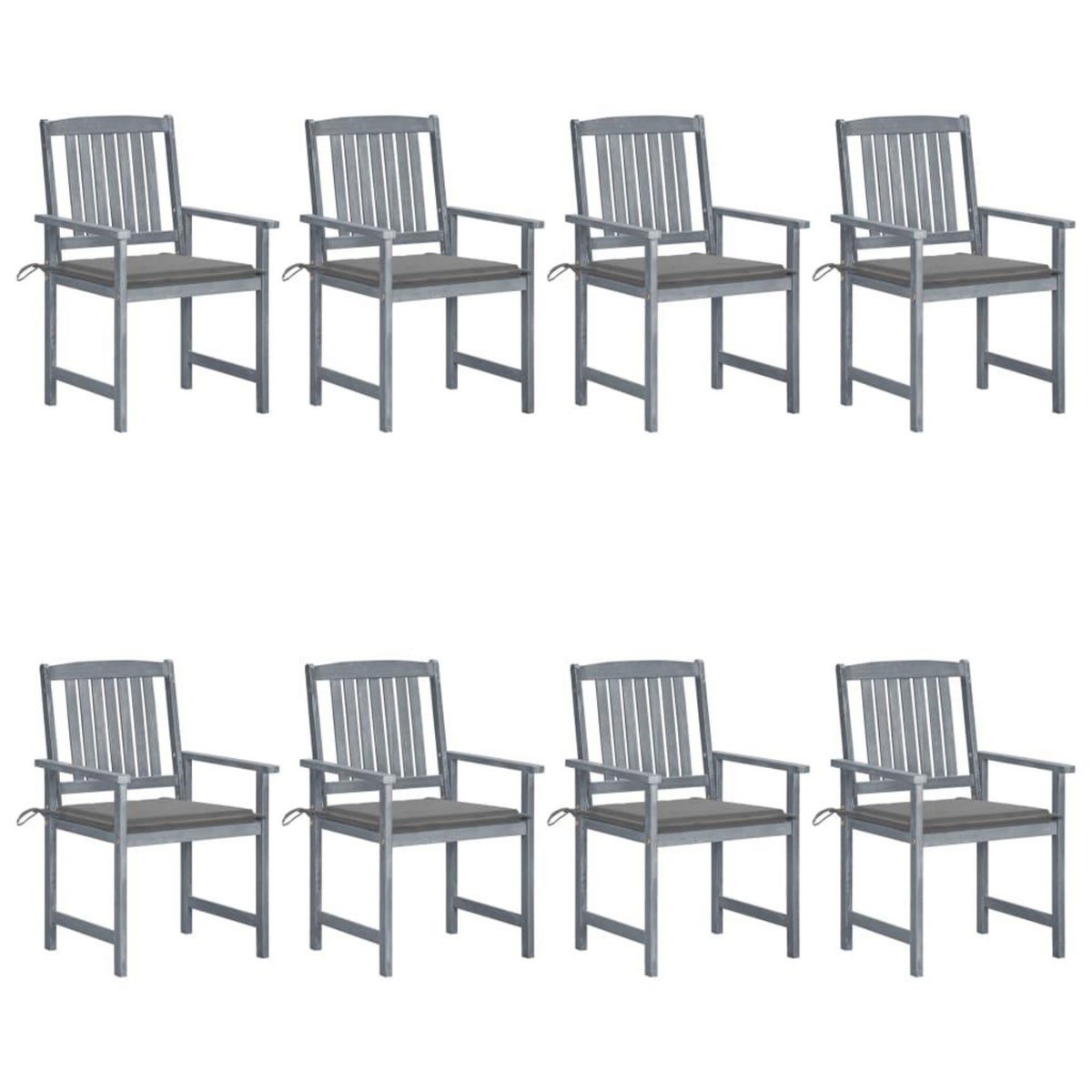 VIDAXL Chaises de jardin et coussins lot de 8 Bois acacia solide Gris