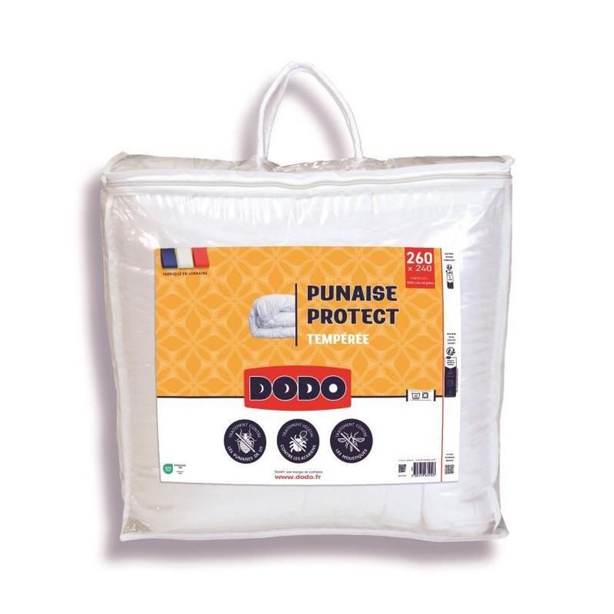 DODO Couette tempérée DODO 240x260 cm - 2 personnes - Protection anti punaise, anti acarien - 300G/m² - Blanc - Fabriqué en Franc