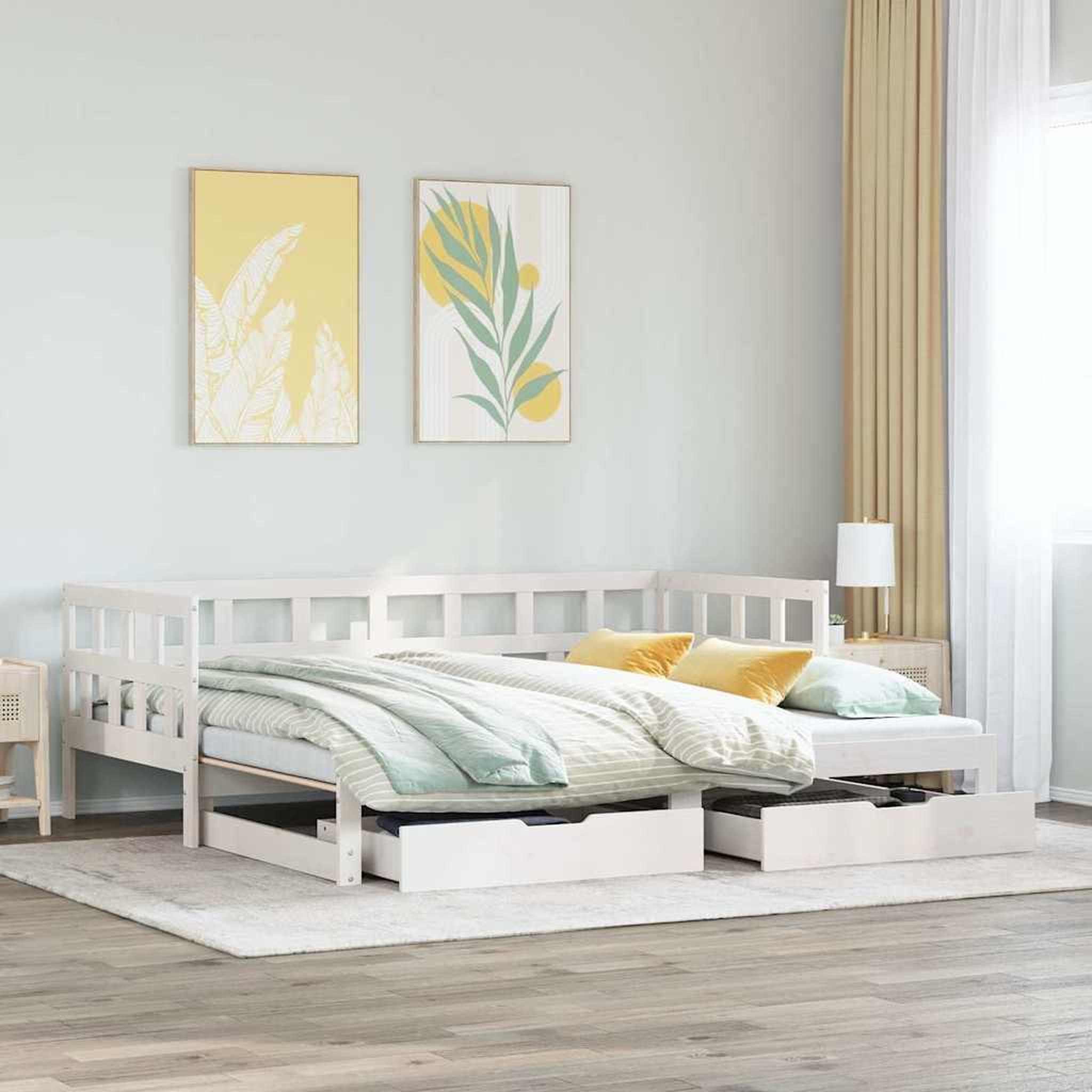 VIDAXL Lit de jour avec gigogne et tiroirs sans matelas blanc 90x190cm