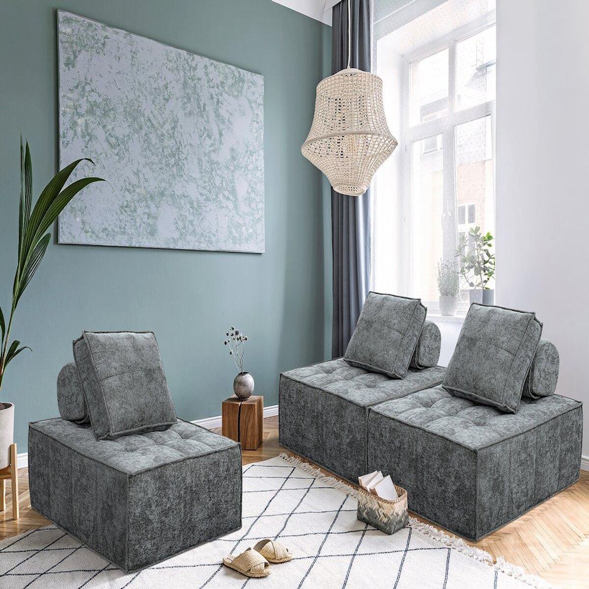 Habitat et Jardin Chauffeuse en tissu texturé  Velluto  - 96 x 100 x 89 cm - Gris