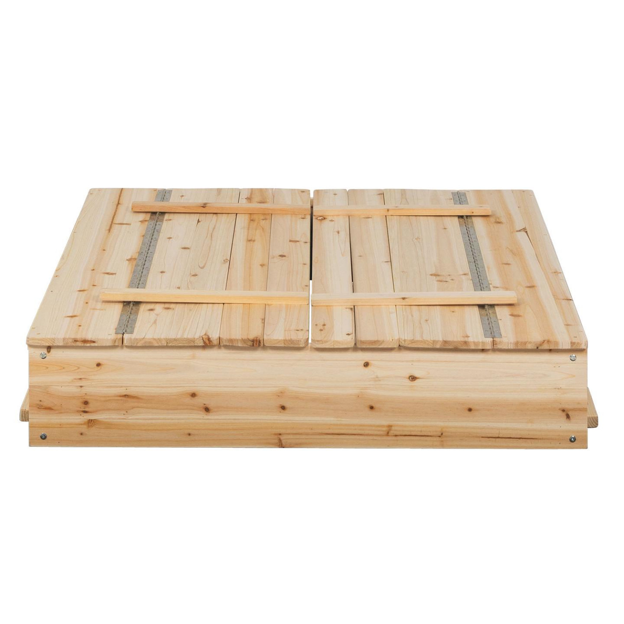 Voir la diapositive 5 : ID MARKET Bac à sable FUNNY bois refermable avec 2 bancs et bâches de protection