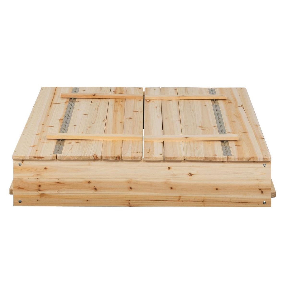 ID MARKET Bac à sable FUNNY bois refermable avec 2 bancs et bâches de protection